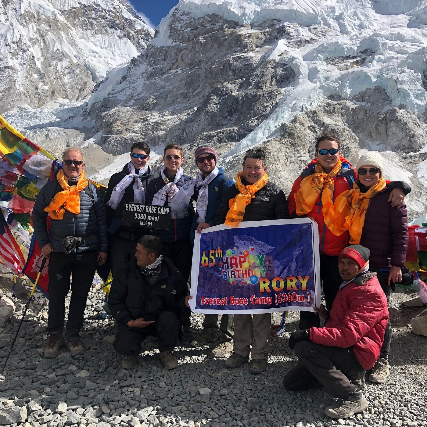 hiker celebrating Birthday at Everest base camp